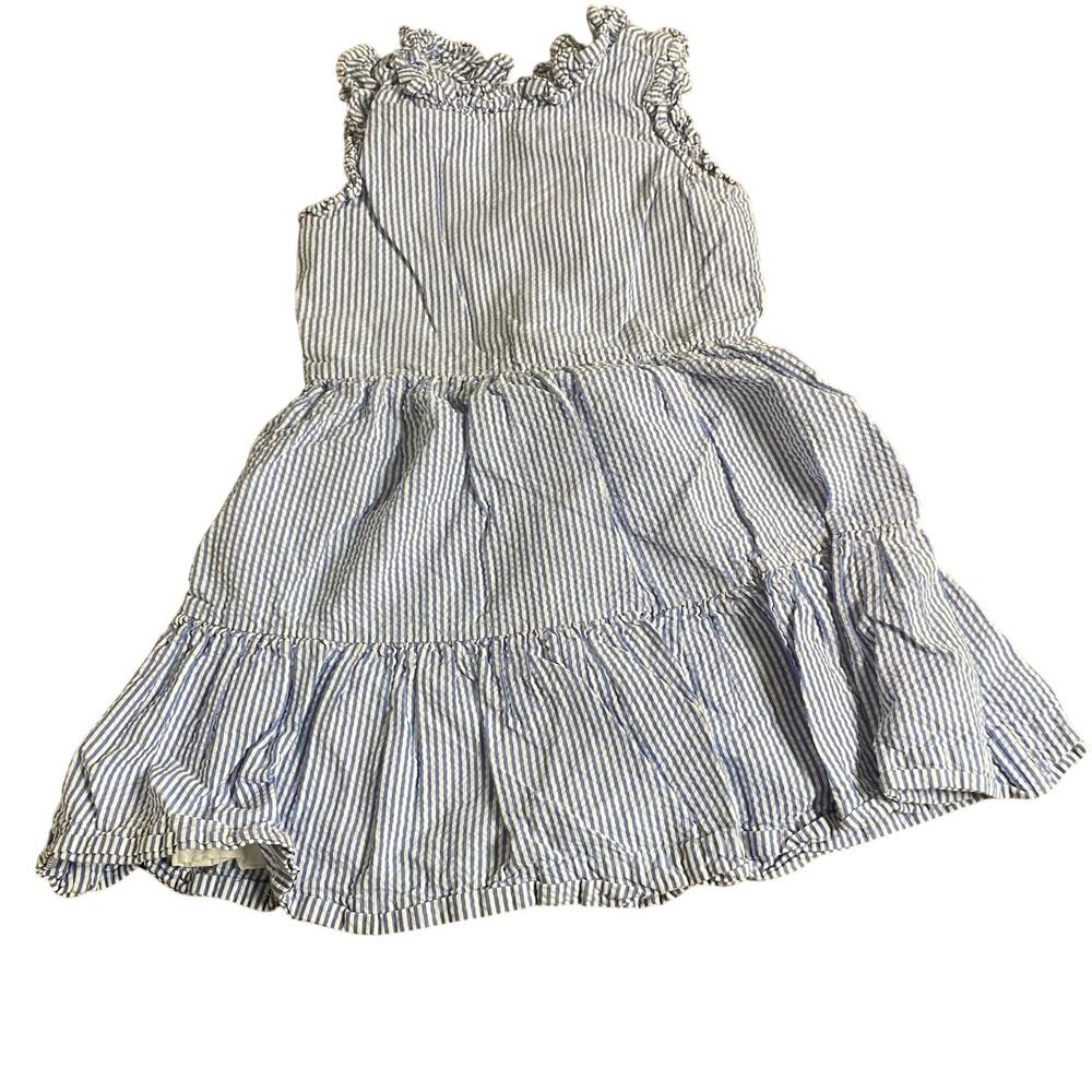 Polo Ralph Lauren blue‎ seersucker sleeveless ruffle collar tiered dress SIZE 5